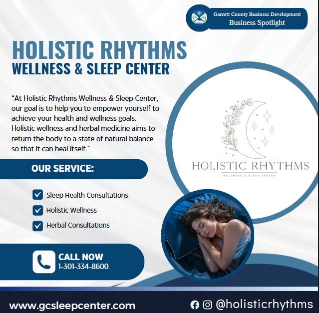 Todays Business Spotlight 🛏 is on Holistic Rhythms Wellness & Sleep Center!
Visit them at www.gcsleepcenter.com or Holistic Rhythms Wellness & Sleep Center 
Follow us to see more daily Garrett County Business Spotlights!
If you are interested in having your business featured contact Connor Norman at cnorman@garrettcountymd.gov. #businessdevelopment #garrettcountymd 